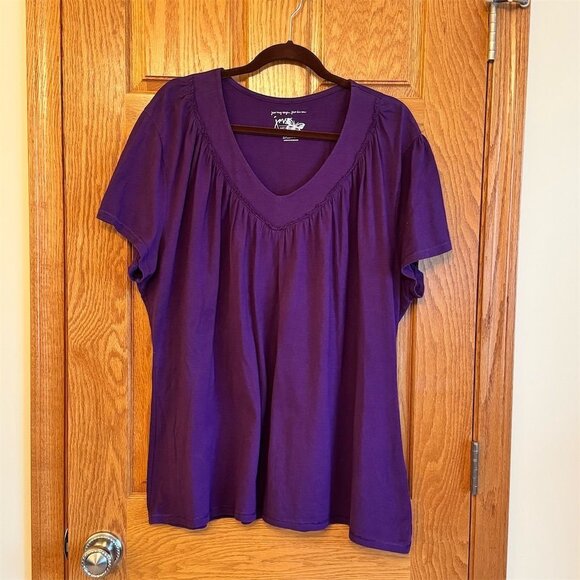 Just My Size Women's Plus 3X Purple V-Neck Short Sleeve T-Shirt - Picture 1 of 4